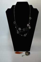 Silver Colored Necklace With Two Pins #613