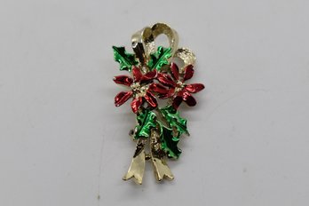Vintage 1970s Gerry's Signed Enameled Ribbons Poinsettia Christmas Brooch Pin #952