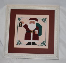 Square Cross Stitch Santa Framed Woven Art