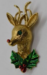 Vintage 1970s Gerry's Signed Enameled Rudolph Reindeer Pin Brooch #953