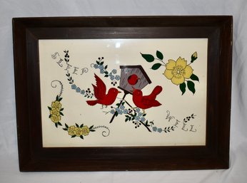 Sleep Well Reverse Painting On Glass In Wood Frame Birds And Flowers