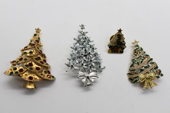 Vintage Centenna 1979 Christmas Tree Pin With 3 Christmas Tree Brooch Pins Lot #956