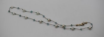 14K GF Pearl And Blue Stone Necklace #493