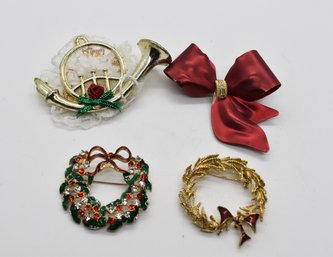 Vintage Wreath Bow And Horn Pin Brooch Lot  #958