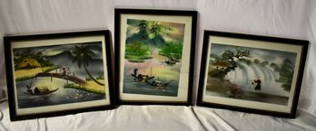 Set Of 3 Vietnam Paintings Framed