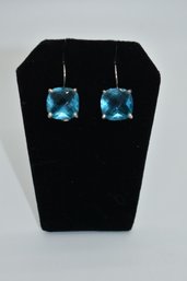 Sterling Silver And Large Blue Topaz Earrings #495