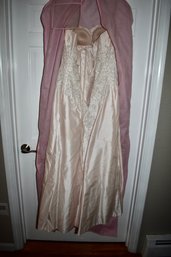 Vintage Maggie Sottero Haute Couture Pink Silk Wedding Dress Size 10 With Shoulder Cover