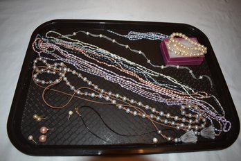Beautiful Tray Of Pearl Necklaces, Bracelets, And Earrings #483