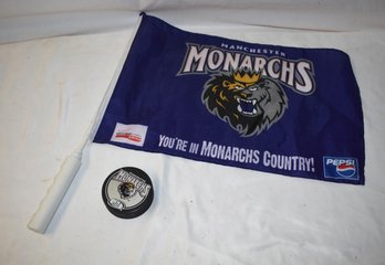 Manchester Monarchs Flag And Hockey Puck