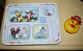 Disney Winnie The Poo Plate With Rubber Duckie