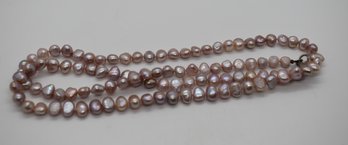 Sterling Silver And Pink Freshwater Pearl Necklace #499