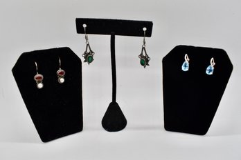 Beautiful Sterling Silver And Gemstone Earrings (3 Pairs) #537