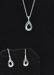 Sterling Silver With White And Blue Stones Necklace And Earring Set #709