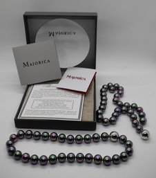 Majorica Tahitian Black Pearl Necklaces With Box And Paperwork