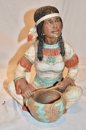 Native American Universal Statuary Corp Indian Figurine Marked V Kendrick  1976 Mother With Child