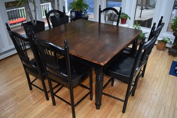 Wooden Pub Table With 6 Harp Back Chairs