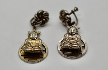 Silver Colored Screw Back Buddha Earrings   Lot 264