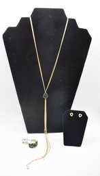 Gold Filled Necklace With Heart Earrings And Ring With Black Stones New With Tags From Nordstrom (8) #528