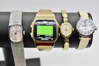 Timex Watches Indiglo, Ladies Gold Tone, Ladies Silver Mesh, And Vintage 1970s