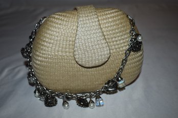 Donna Dixon Straw Cream Mini Handbag With Metal Chain And Charms