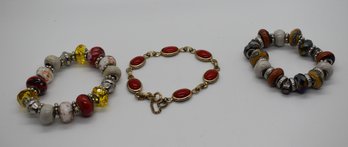 Beaded And Red Stone Gold Toned Bracelets (3) #555