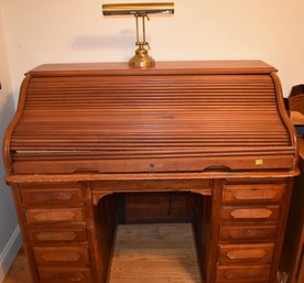 Vintage Roll Top Desk With Lamp