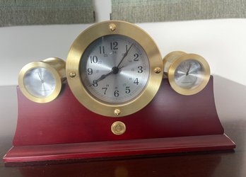 Walnut Clock, Thermometer And Hygrometer With Bentley Medallion