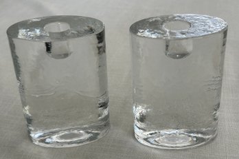 Crate And Barrel Oval Recycled Glass Tealight Holders Set Of 2
