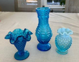 Fenton, Hobnail And Blue Glass Vases