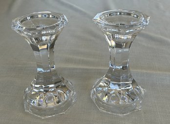 Pair Of Crystal Reversible Candle Panel Cut 3 In 1 Holders Pillar Votive And Tapered