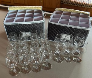 Two Travel Stemware Glass Cases With Two Sets Of Wine Glasses