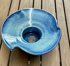 Handmade Blue Ikebana Pottery Bowl Signed By Artist