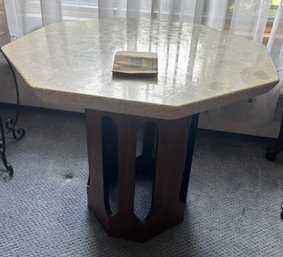 Vintage Harvey Probber White Marble Wood Attributed Terrazzo Marble Table