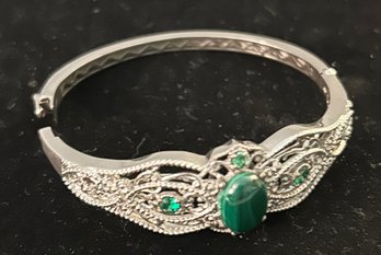 Sterling Silver Bracelet With Green Stone