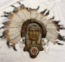 Native American Chief With Feather Headress Wall Hanging  Created By Unknown Gallery 1997 See Photos