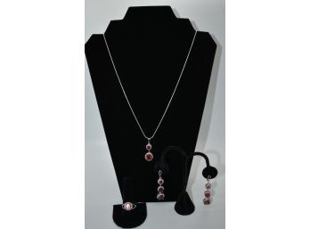 Beautiful Sterling Set- Necklace, Earrings And Ring