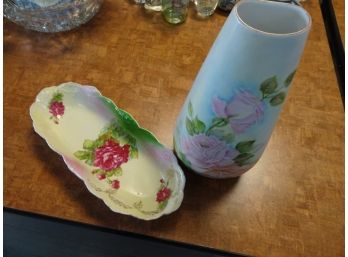 2 Flowered Dishes, Vase Is Royal Crest, Germany.