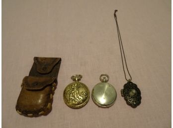 WW2 USA MILITARY COMPASS, POCKET WATCH AND PICTURE BROACH
