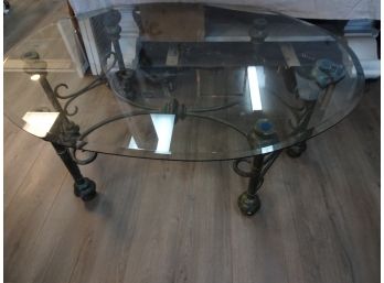 Glass Top Table, Metal Base, 40' Wide X 54' Long X 20' Tall.