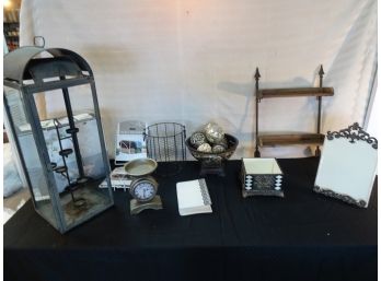 Large Candle Display, Shelf With Iron Arrows, Clock And More.