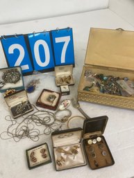 Lot Of Costume Jewelry And Box