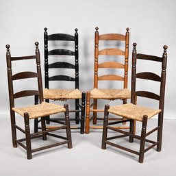 Two Pairs Of Early American Ladderback Chairs