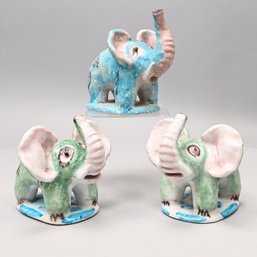 Guido Gambone. Three Glazed Pottery Elephants