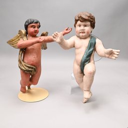 Two Painted Plaster Figures Of Putti