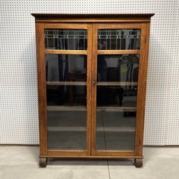 Arts & Crafts Oak And Leaded Glass Bookcase