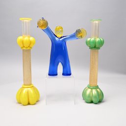 Two Gambaro & Poggi Murano Glass Candlesticks