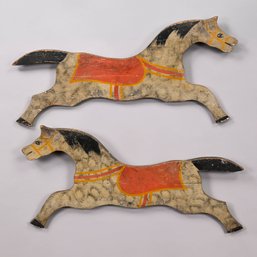 Pair Of Paint Decorated Wood Horse Wall Appliques