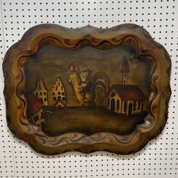 Folky Tray Depicting A Red Coat Astride A Rooster