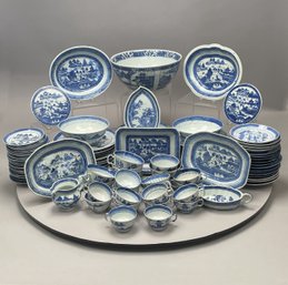 Large Group Canton Blue & White Porcelain Wares
