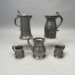 Five English And Continental Pewter Steins & Mugs